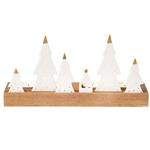 Räder Living Xmas Lichtobjekt Tannen aus Porzellan und Akazienholz in der Größe 25x7x13,5cm, 90117