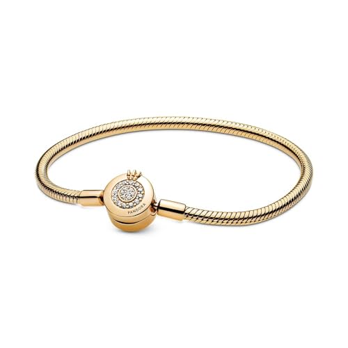 PANDORA Funkelndes Crown O Schlangen-Gliederarmband in Gold mit 18 Karat vergoldete Metalllegierung und Cubic Zirkonia Steinen Signature Collection, 17cm im Sale