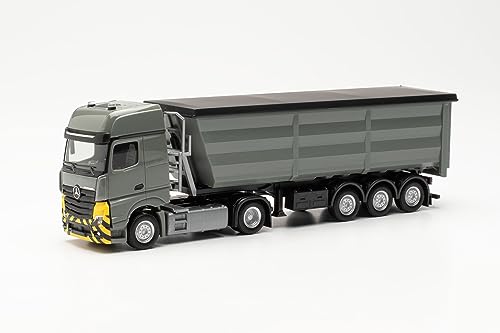 herpa 316545 LKW Modell Mercedes-Benz Actros L Stahlrundmulden-Sattelzug, Miniatur im Maßstab 1:87, Sammlerstück, Made in Germany, Kunststoff Miniaturmodell