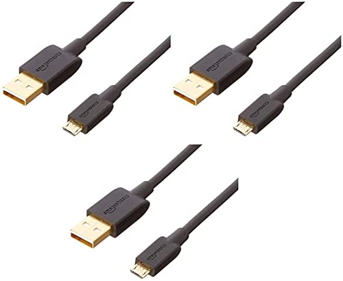 Amazon Basics 7P6EV4 Verbindungskabel, USB 2.0, USB-A Stecker auf Micro USB B-Stecker (3 Stück), 0.9 m, Schwarz