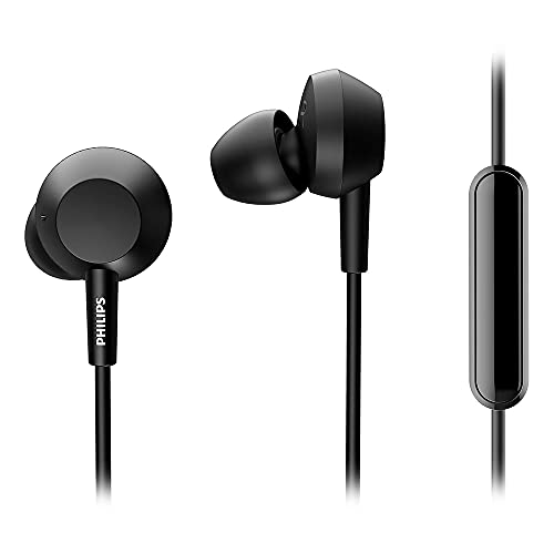 Philips In Ear Kopfh枚rer E4105BK/00 mit Mikrofon (Bass+, Integrierte Fernbedienung, 10-mm-Neodym-Treiber, 3 bare Ohrst枚pselkappen, 1,2-m-Kabel), Schwarz - 2020/2021 Modell im Sale