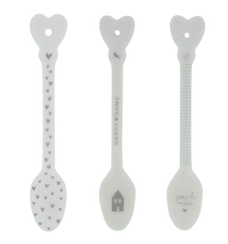 Bastion Collections BC Löffel Hearts Happy Smile 3tlg. Set Keramik Weiss grau Keramikbesteck Spoon Küche Besteck Gedeckter Tisch