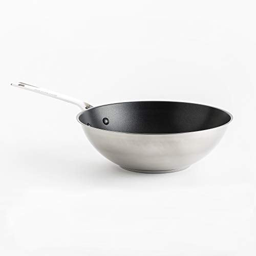 KitchenAid Stainless Steel Wok, 28cm/3,6l, 3-lagige Antihaftbeschichtung, Mehrfach Verkleidet, Induktionsgeeignet, Backofenfest, Spülmaschinenfest, Cool Bleiben Handgriff, Silber im Sale