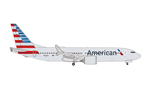 herpa 535199 737MAX8 1/500 American Airlines Boeing 737 Modell Flugzeug Modellbau Miniaturmodelle Sammlerstück, grau