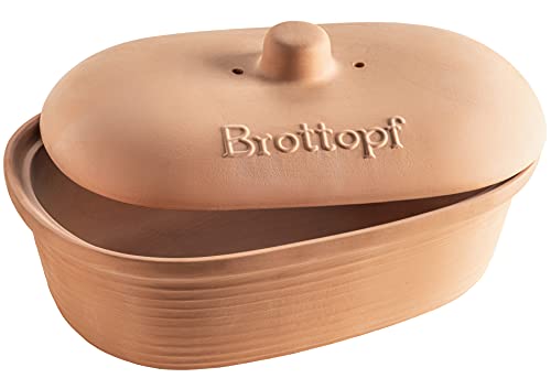 MÄSER 931996 Serie Ceramica Brottopf oval aus Naturton - Praktische Brotaufbewahrung - Brotbehälter mit Griff am Deckel - Brotkasten Ton unglasiert - atmungsaktiver Tontopf für Brot, Keramik, Braun im Sale