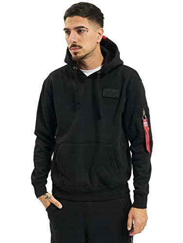 ALPHA INDUSTRIES Herren Red Stripe Hoody Kapuzensweat Kapuzenpullover, Black, im Sale