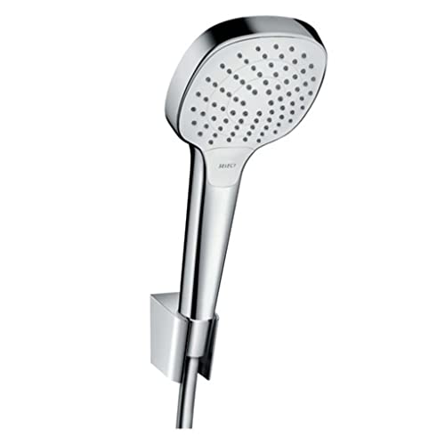 hansgrohe Croma Select E Duschkopf inkl. Duschkopfhalterung, 3 Strahlarten, Weiß/Chrom, Set mit Brauseschlauch 1,60m im Sale