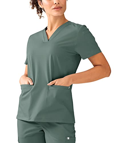 CLINIC DRESS Schlupfkasack I kaere I Damen-Kasack Pflege Arbeitskleidung I V-Ausschnitt | Länge ca. 68 cm | Kurzarm I Industriewäsche geeignet | bis 75 Grad waschbar | dunkelgrün im Sale