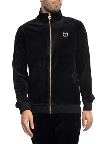 Sergio Tacchini Herren Court Trainingsjacke aus Velours, Schwarz, im Sale