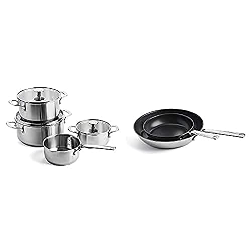 KitchenAid Topfset Edelstahl, Kochtöpfe mit Deckel und Topf mit Ausguss und Stiel, Backofen- und Spülmaschinengeeignet + KitchenAid, Edelstahl-Bratpfannen-Set im Sale