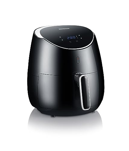 SEVERIN Heißluftfritteuse  mit 5 Liter Fassungsvermögen, Airfryer für gesundes Kochen, Fritteuse ohne Fett mit 8 Automatikprogrammen, 2000 W, schwarz/silber-metallic, FR 2445 im Sale