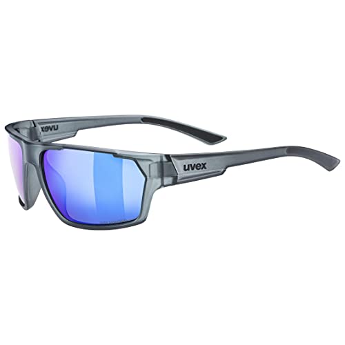 uvex sportstyle 233 P - Outdoorbrille für Damen und Herren - starker Schutz vor Sonnenstrahlung - druckfreier Sitz & perfekter Halt - smoke matt/blue - one size im Sale