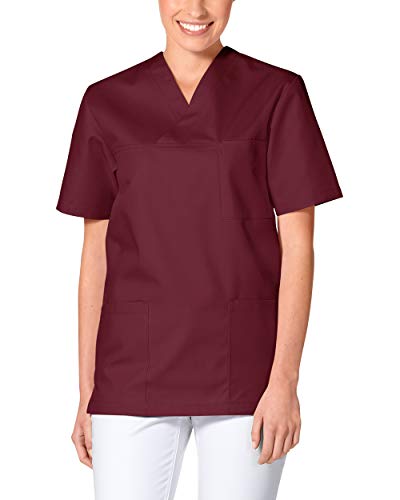 CLINIC DRESS Schlupfkasack - Unisex Kasack Damen und Herren bunt für Pflege und Altenpflege, Kurzarm und Brusttasche, 95 Grad Wäsche Bordeaux im Sale