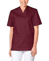 Thumbnail for CLINIC DRESS Schlupfkasack - Unisex Kasack Damen und Herren bunt für Pflege und Altenpflege, Kurzarm und Brusttasche, 95 Grad Wäsche Bordeaux im Sale