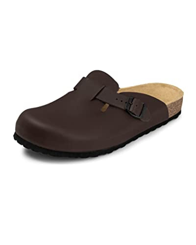 VITAFORM Clogs für Damen und Herren| Extra-Breiter Hausschuh | Pantolette aus Vollrind-Leder | Arbeitsschuhe handgefertigt | Blau im Sale