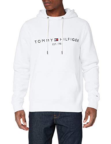 Tommy Hilfiger Herren Hoodie Tommy Logo Hoody mit Kapuze, Weiß (White), L im Sale