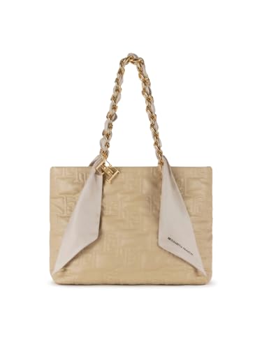 Elisabetta Franchi Shopper groß beige mit Kette Halstuch BS05A41E2 784, beige, Einheitsgröße im Sale