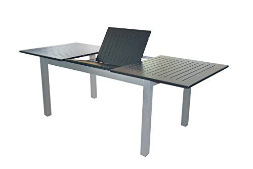 Doppler XXL Voll Aluminium Auszieh-Gartentisch Detroit 220/280 x 100 cm mit Synchronauszug Silber mit schwarzer Platte, TÜV-geprüft