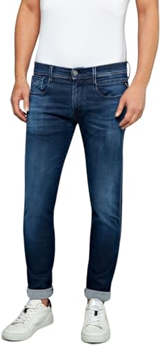 Replay Herren Jeans Anbass Slim-Fit Hyperflex Cloud mit Stretch, Dark Blue 007 (Blau), 33W / 32L im Sale