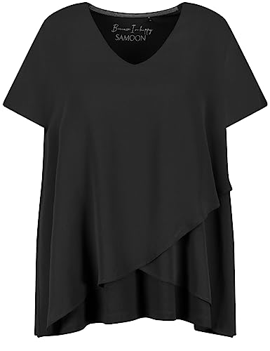 Samoon Damen Blusenshirt mit Chiffon-Layer Kurzarm unifarben Black 52 im Sale