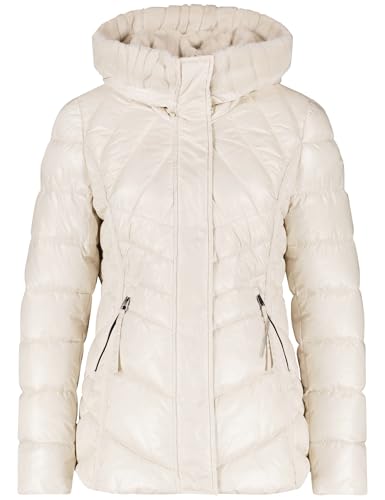 Taifun Damen Glänzende Steppjacke mit Webpelz Langarm unifarben Light Creme 46 im Sale