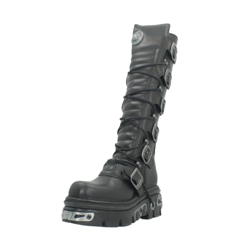 New Rock Shoes - Black Leather Laced Up High Boots UK 5 / Black im Sale