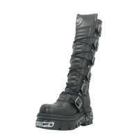 Thumbnail for New Rock Shoes - Black Leather Laced Up High Boots UK 5 / Black im Sale