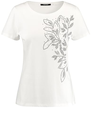 Taifun Damen Baumwoll-T-Shirt mit platziertem Print Kurzarm floral, Frontprint Offwhite Gemustert 40 im Sale