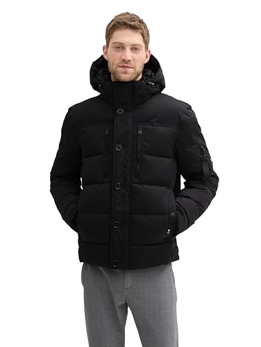 TOM TAILOR Herren 1041323 Pufferjacke mit Abnehmbarer Kapuze, 29999-Black, im Sale