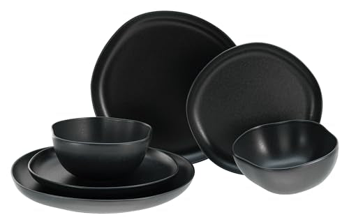 CreaTable, 21248, Serie Natura Organic BLACK, 12-teiliges Geschirrset, Teller Set aus Steinzeug, spülmaschinen- und mikrowellengeeignet, Made in Portugal im Sale