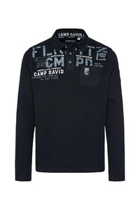 Thumbnail for Camp David Herren Longsleeve mit Polokragen und Artworks Blue Navy im Sale