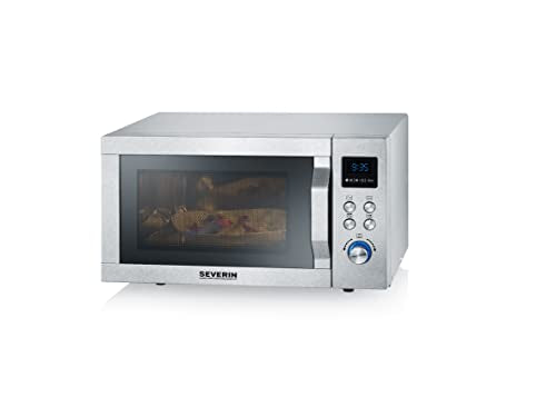 SEVERIN Mikrowelle mit Grillfunktion, Mikrowelle mit Grill zum Auftauen, Garen und Erhitzen, Mikrowelle mit 20 l Garraum, Grillrost und Drehteller, Edelstahl-gebürstet / Silber, MW 7751 im Sale