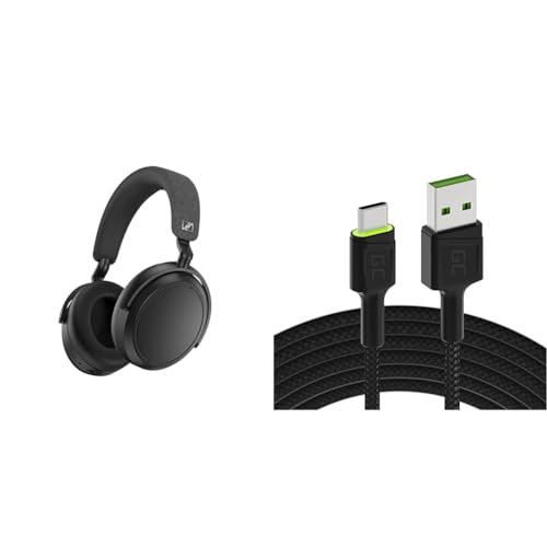 Sennheiser Momentum 4 Wireless Kopfhörer mit Bluetooth & Green Cell Kabel USB-A - USB-C Typ-C 2m mit LED-Beleuchtung Ladekabel