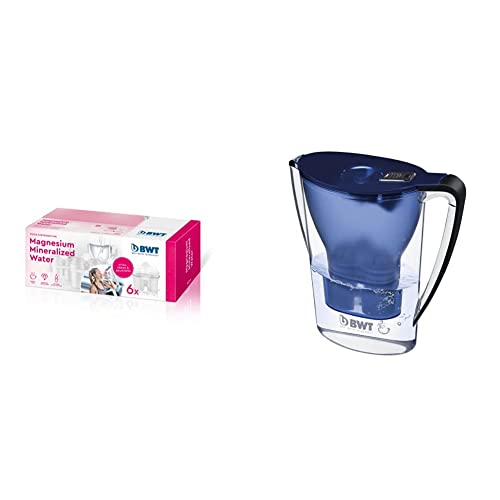 BWT - 814136-A - Filterkartusche Magnesium Mineralized Water - 6 Stück im Set & 815073 - Tischwasserfilter PENGUIN - 2,7 l, dunkelblau - Wasserfilterkanne mit 1 Filter-Kartusche für Magnesium Water