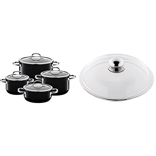 Silit Passion Black Topfset Induktion 4-teilig, Kochtopf Set mit Glasdeckel, Silargan Funktionskeramik, schwarz & Pfannen- Topfdeckel 28 cm, Glasdeckel mit Metallknauf, Deckel für Töpfe & Pfannen im Sale