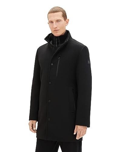 TOM TAILOR Herren 1037349 2-in-1 Wollmantel mit integrierter Innenjacke, 29999-Black, im Sale