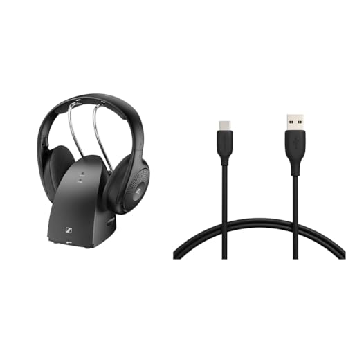 Sennheiser RS 120-W Wireless On-Ear-Kopfhörer für kristallklaren Fernsehton & Amazon Basics Schnellladekabel, USB-C auf USB-A-2.0, 480 MBit/s