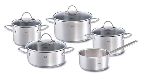 Fissler Palermo / Edelstahl-Topfset 5-teilig, Töpfe inkl. Glasdeckel (3 Kochtöpfe, 1 Bratentopf, 1 Stielkasserolle) – Induktion im Sale