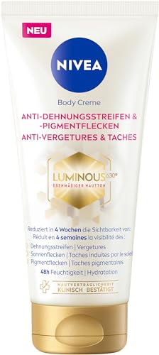 NIVEA LUMINOUS630 Body Creme Anti-Dehnungsstreifen & -Pigmentflecken, Bodylotion gleicht Unterschiede im Hautton aus, leichte Textur und spendet 48h Feuchtigkeit (200 ml) im Sale