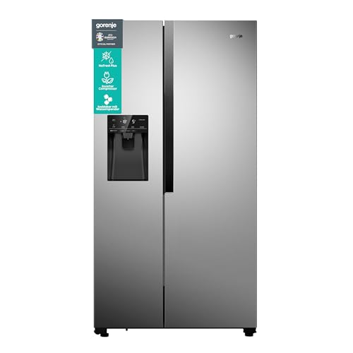 Gorenje NRS 9 EVX Side by Side Kühl-Gefrierkombination/NoFrost Plus/Inverter Kompressor/Wasser- und Eiswürfelspender/SensoTech / 179, 3 cm/Kühlteil 371 l/Gefrierteil 185 l/Edelstahl im Sale