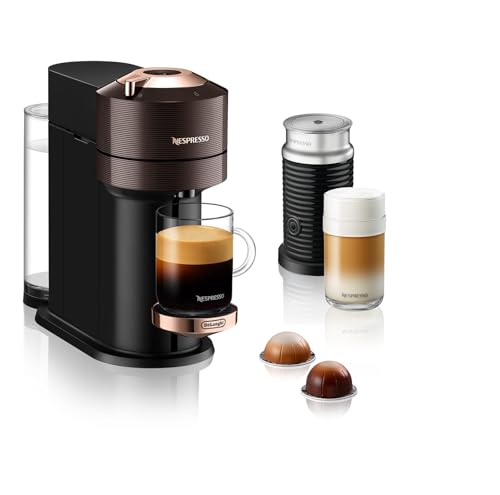 Nespresso De'Longhi ENV 120.BWAE Vertuo Next Premium Kaffeekapselmaschine mit Milchaufschäumer, Braun