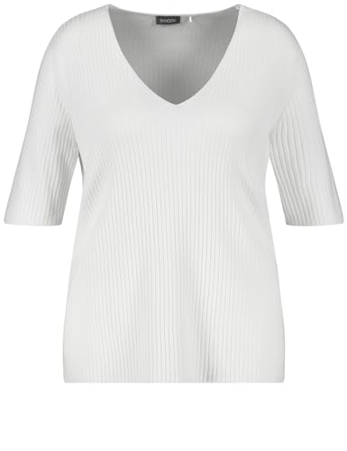 Samoon Damen Rippstrickpullover mit halbem Arm halber Arm unifarben White 46 im Sale