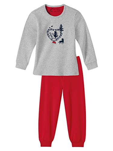 Schiesser Mädchen Langer Kinder Schlafanzug Pyjama Lang - 140950, Größe Kinder:98, Farbe:grau-Melange