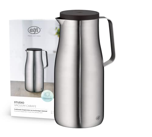 alfi STUDIO TT 1,5l, stainless steel, Isolierkanne aus doppelwandigem Edelstahl mattiert, hält 12 Stunden warm, 24 Stunden kalt, Drehverschluss, Öffnung groß, Thermoskanne, spülmaschinenfest, BPA-frei