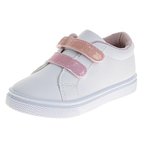 Laura Ashley Schnürlose Sneaker für Kinder und Mädchen, Slipon-Verschluss, Freizeitschuhe (Kleinkinder/kleine Kinder), Weiß / Rosa, 12 Little Kid im Sale