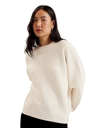 Ted Baker Damen WMK-TEDTYY-Jacquard Knitted Crew Neck Sweater Pullover, Ivory, 32 im Sale