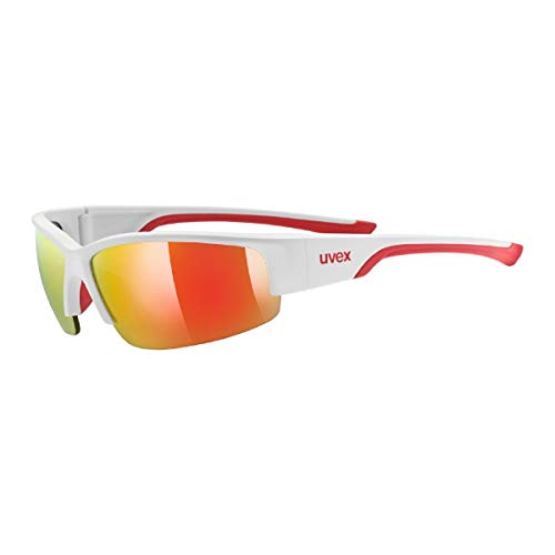 uvex sportstyle 215 - Sportbrille für Damen und Herren - verspiegelt - druckfreier & perfekter Halt - white red/red - one size