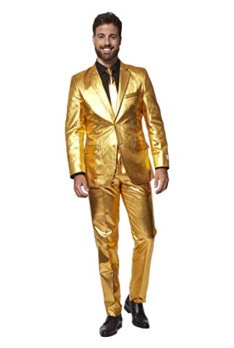 OppoSuits Fun Ugly Christmas Suits for Men - Full Suit: Jacket, Pants & Tie, Groovy Gold, 54 im Sale