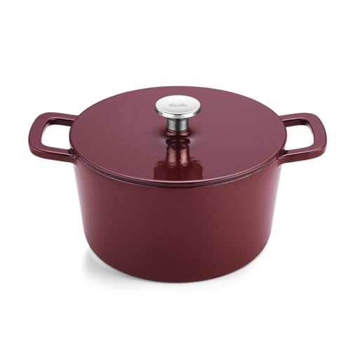 Fissler Moments Collection / Emaillierter Gusseisen-Bräter, rund (Ø 24 cm) Cast-Iron Topf, Cocotte AromaStar-Funktion, Induktion – Burgunderrot, Rot im Sale