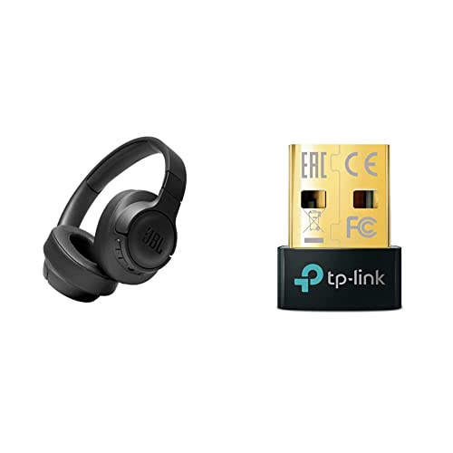 JBL Tune 710 BT – Faltbare Bluetooth Over-Ear Kopfhörer in Schwarz – Kabellose Ohrhörer mit JBL Pure Bass Sound & TP-Link UB500 Nano USB Bluetooth 5.0 Adapter Dongle